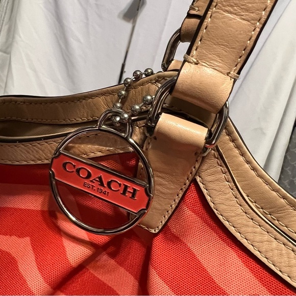 COACH Devin Signature Orange Zebra Print Large Shoulder Bag #F24022 - Picture 11 of 16